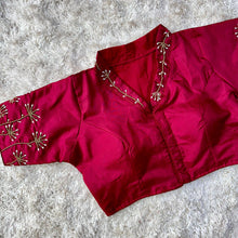 Load image into Gallery viewer, Maroon Pista Silk Blouse with Handwork and Designer Handcrafted Collar ClothsVilla