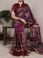 Maroon Polyester Kalamkari Print Saree ClothsVilla