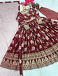 Load image into Gallery viewer, Maroon Premium Designer Chinon Silk Printed Gown with Sequence Work Clothsvilla