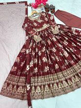 Load image into Gallery viewer, Maroon Premium Designer Chinon Silk Printed Gown with Sequence Work Clothsvilla