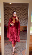 Load image into Gallery viewer, Maroon Premium Designer Party Wear Velvet Top, Bottom &amp; Dupatta Set Clothsvilla