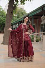 Load image into Gallery viewer, Maroon Premium Designer Readymade Kurti-Plazzo-Dupatta Set Clothsvilla