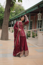 Load image into Gallery viewer, Maroon Premium Designer Readymade Kurti-Plazzo-Dupatta Set Clothsvilla