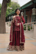 Load image into Gallery viewer, Maroon Premium Designer Readymade Kurti-Plazzo-Dupatta Set Clothsvilla