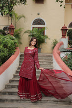 Load image into Gallery viewer, Maroon Premium Designer Readymade Sharara Suit with Dupatta - Elegant &amp; Stylish Clothsvilla