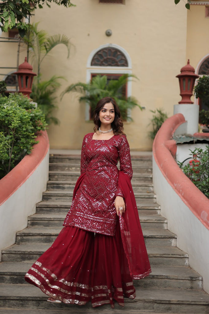 Maroon Premium Designer Readymade Sharara Suit with Dupatta - Elegant & Stylish Clothsvilla