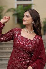 Load image into Gallery viewer, Maroon Premium Designer Readymade Sharara Suit with Dupatta - Elegant &amp; Stylish Clothsvilla