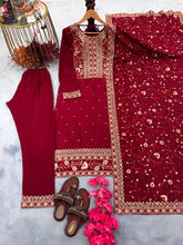 Load image into Gallery viewer, Maroon Premium Designer Readymade Suit Set Heavy Chinon Silk Clothsvilla