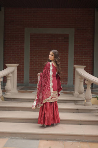 Maroon Premium Designer Readymade Top-Sharara-Dupatta Collection ClothsVilla
