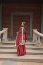 Load image into Gallery viewer, Maroon Premium Designer Readymade Top-Sharara-Dupatta Collection ClothsVilla