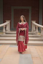 Load image into Gallery viewer, Maroon Premium Designer Readymade Top-Sharara-Dupatta Collection ClothsVilla