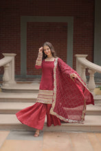 Load image into Gallery viewer, Maroon Premium Designer Readymade Top-Sharara-Dupatta Collection ClothsVilla