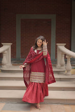 Load image into Gallery viewer, Maroon Premium Designer Readymade Top-Sharara-Dupatta Collection ClothsVilla