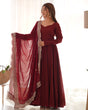 Load image into Gallery viewer, Maroon Premium Quality Pure Romansilk Chanderi Anarkali Gown with Dupatta &amp; Pant Set - Ready to Wear