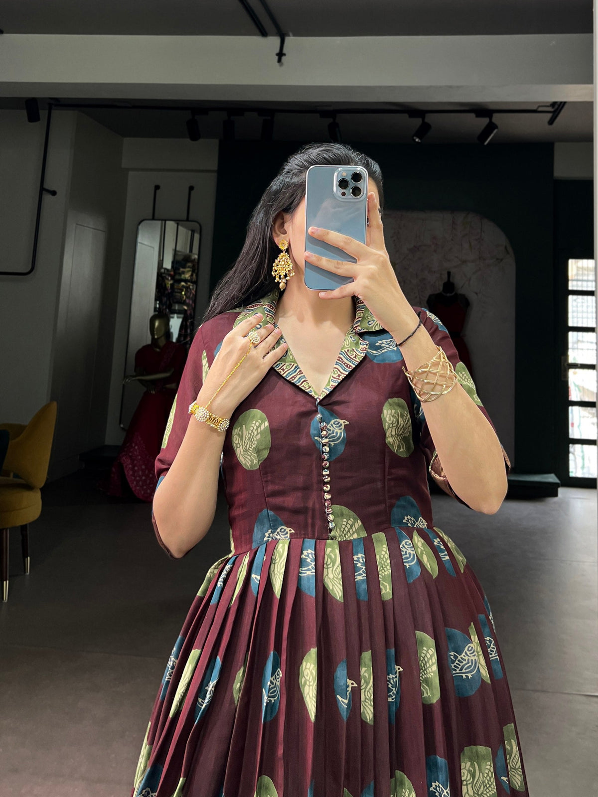 Maroon Printed Traditional Gown ClothsVilla