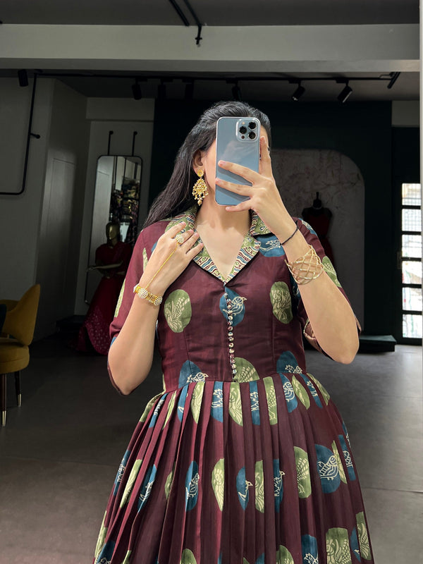 Maroon Printed Traditional Gown ClothsVilla