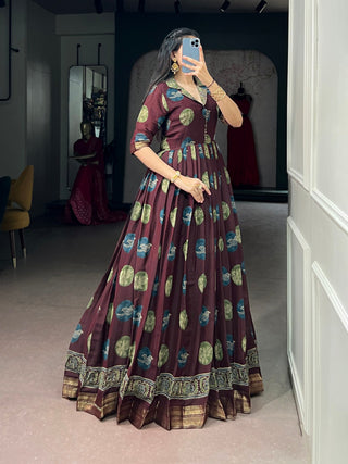 Maroon Printed Traditional Gown ClothsVilla