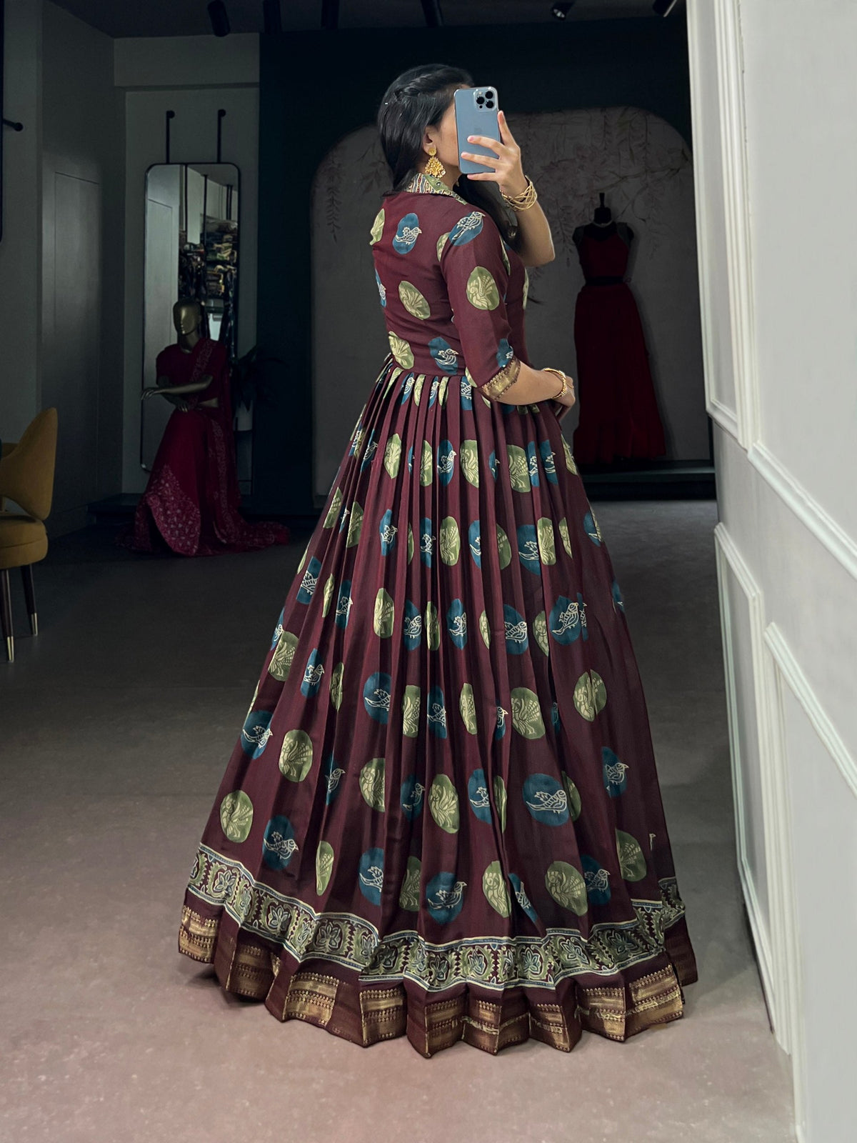 Maroon Printed Traditional Gown ClothsVilla