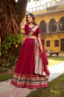 Load image into Gallery viewer, Maroon Pure Chanderi Zari Weaving Lehenga Choli Set with Gotta Patti Detailing &amp; Matching Dupatta – 4-Meter Flair Fully Stitched Ethnic Wear ClothsVilla