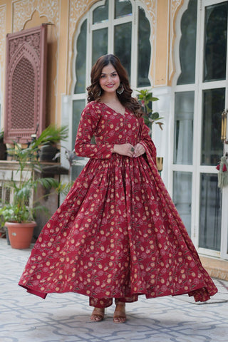 Maroon Pure Cotton 3-Piece Ethnic Suit Set ClothsVilla