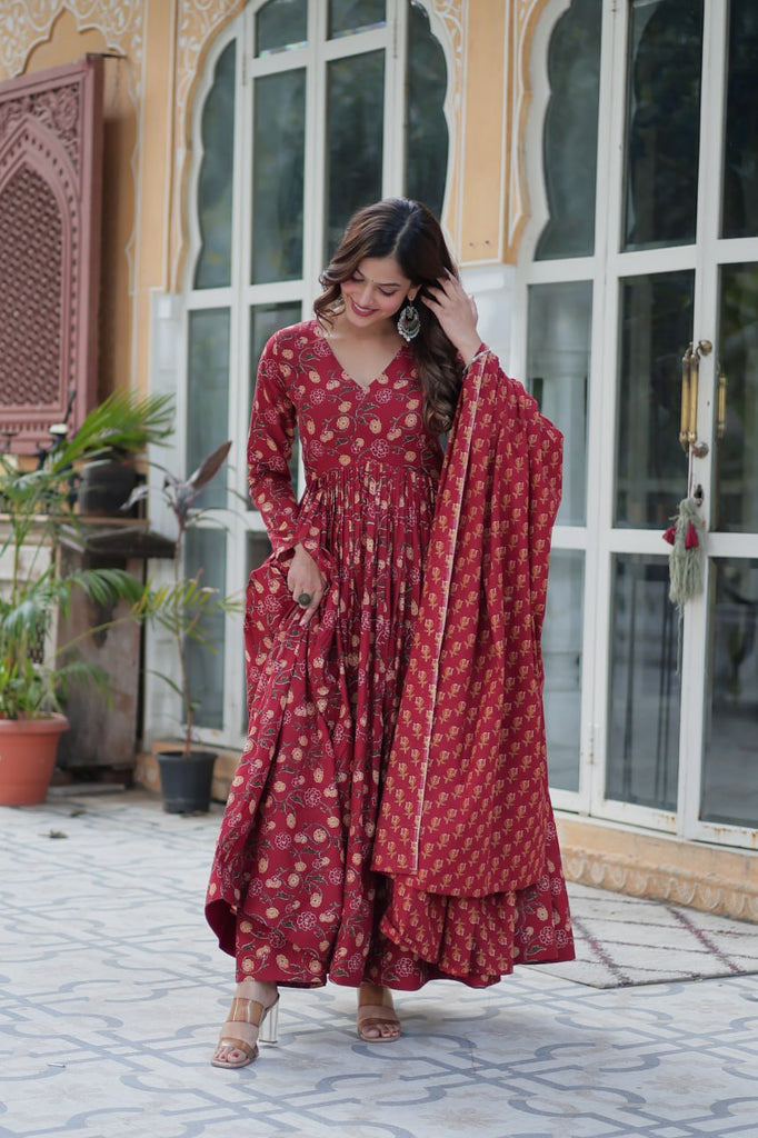Maroon Pure Cotton 3-Piece Ethnic Suit Set ClothsVilla