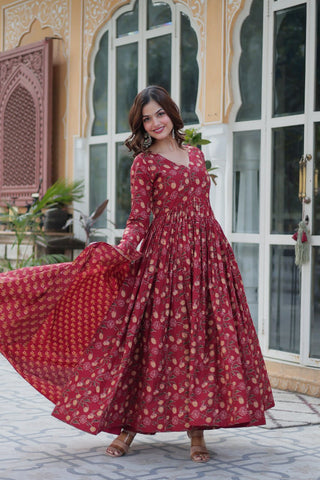Maroon Pure Cotton 3-Piece Ethnic Suit Set ClothsVilla