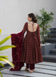 Load image into Gallery viewer, Maroon Pure Cotton Ajrakh Print Anarkali Suit Set with 4.5 Meter Flair, Crape Bottom &amp; Faux Georgette Dupatta ClothsVilla
