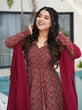Load image into Gallery viewer, Maroon Pure Cotton Ajrakh Print Anarkali Suit Set with Crape Bottom &amp; Faux Georgette Dupatta – Full-Flair 3-Piece Ethnic Set ClothsVilla