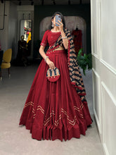 Load image into Gallery viewer, Maroon Pure Cotton Lehenga Choli Set with Purse ClothsVilla