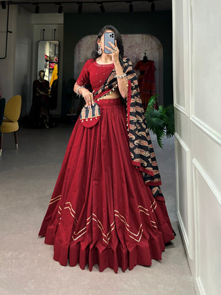 Maroon Pure Cotton Lehenga Choli Set with Purse ClothsVilla