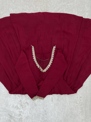 Maroon Pure Mal Chanderi Anarkali Gown ClothsVilla