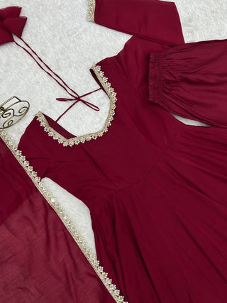 Maroon Pure Mal Chanderi Anarkali Gown ClothsVilla