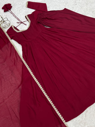 Maroon Pure Mal Chanderi Anarkali Gown ClothsVilla