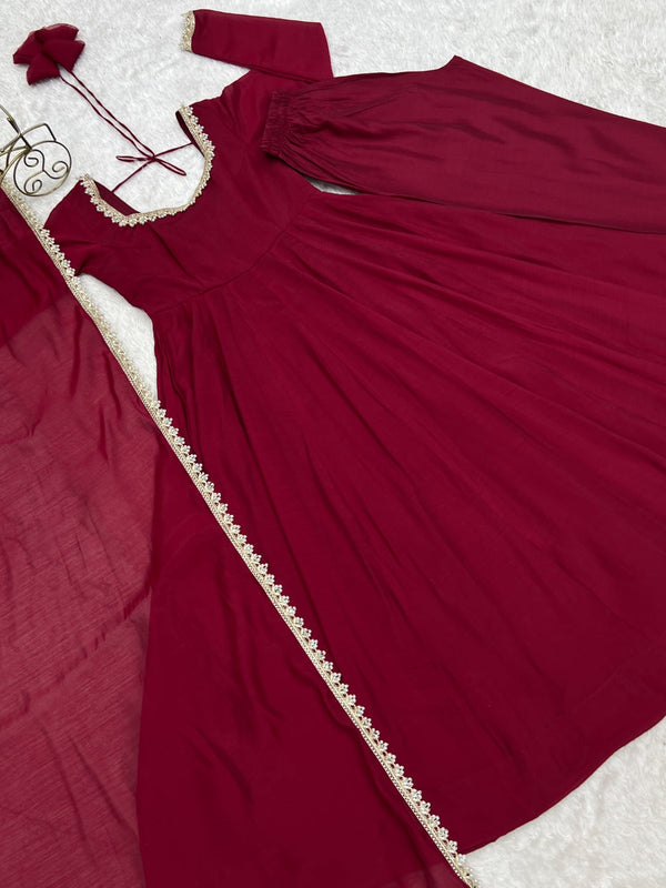 Maroon Pure Mal Chanderi Anarkali Gown ClothsVilla