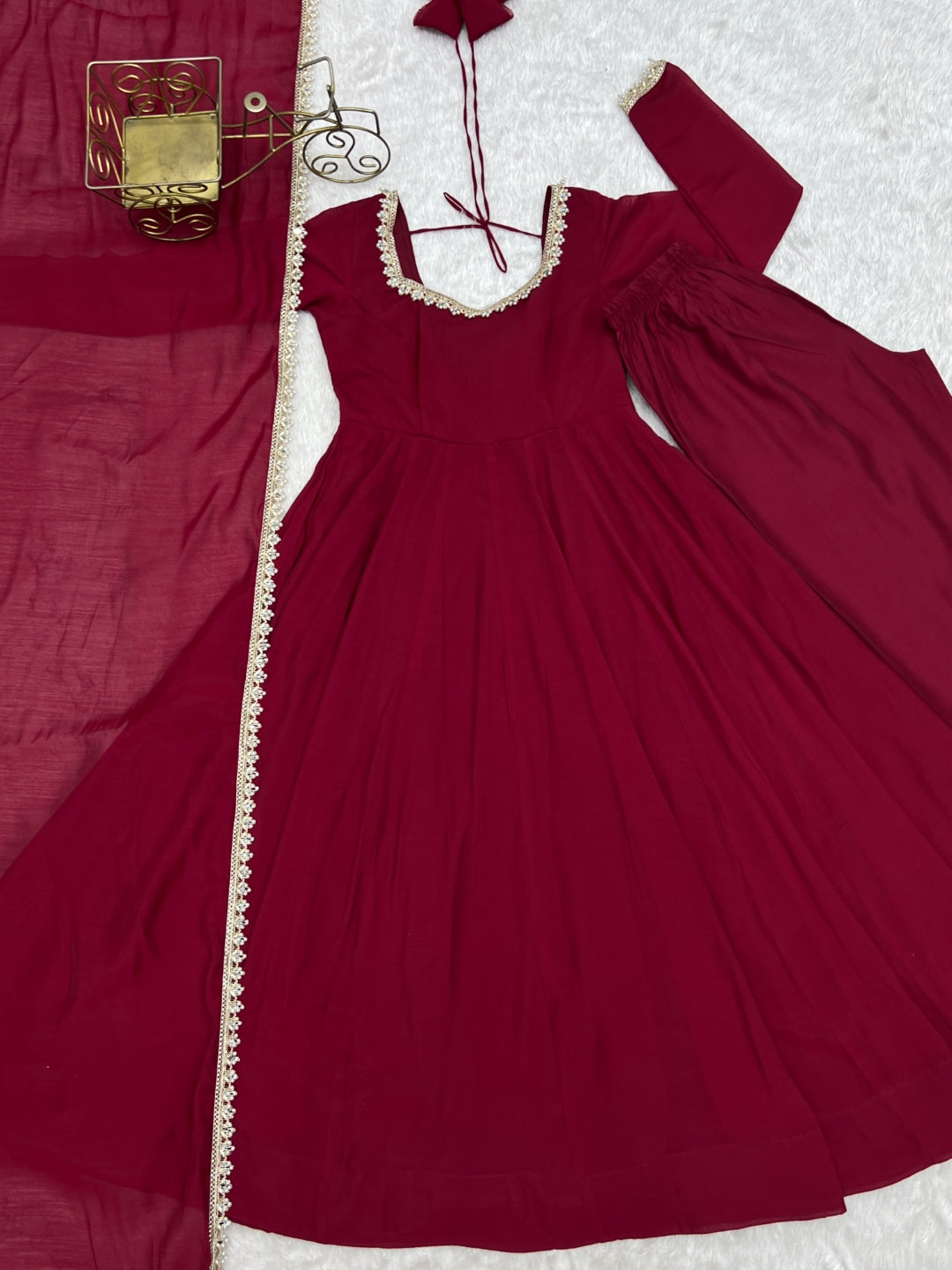 Maroon Pure Mal Chanderi Anarkali Gown ClothsVilla