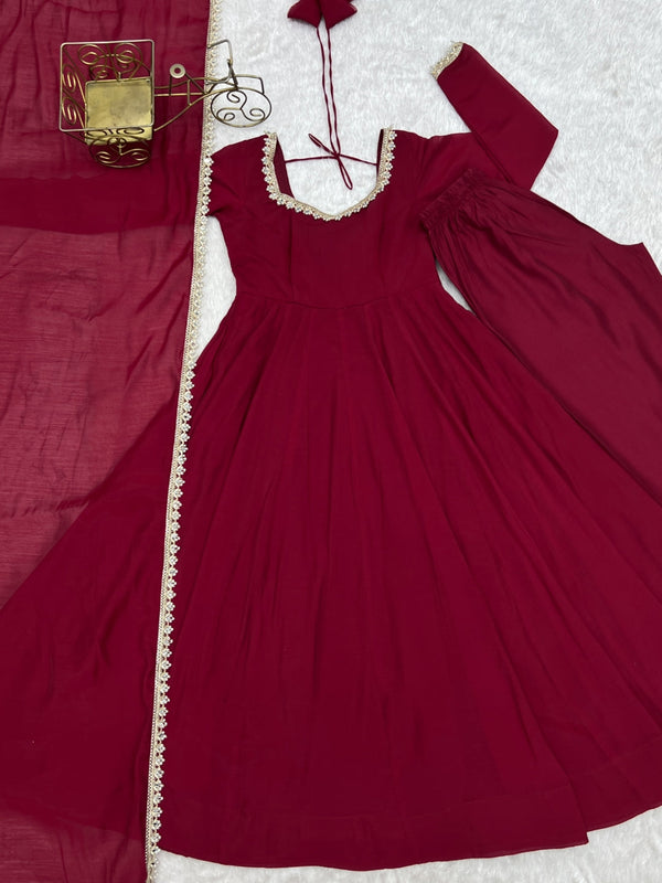 Maroon Pure Mal Chanderi Anarkali Gown ClothsVilla