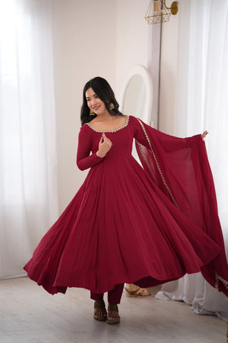 Maroon Pure Mal Chanderi Anarkali Gown ClothsVilla