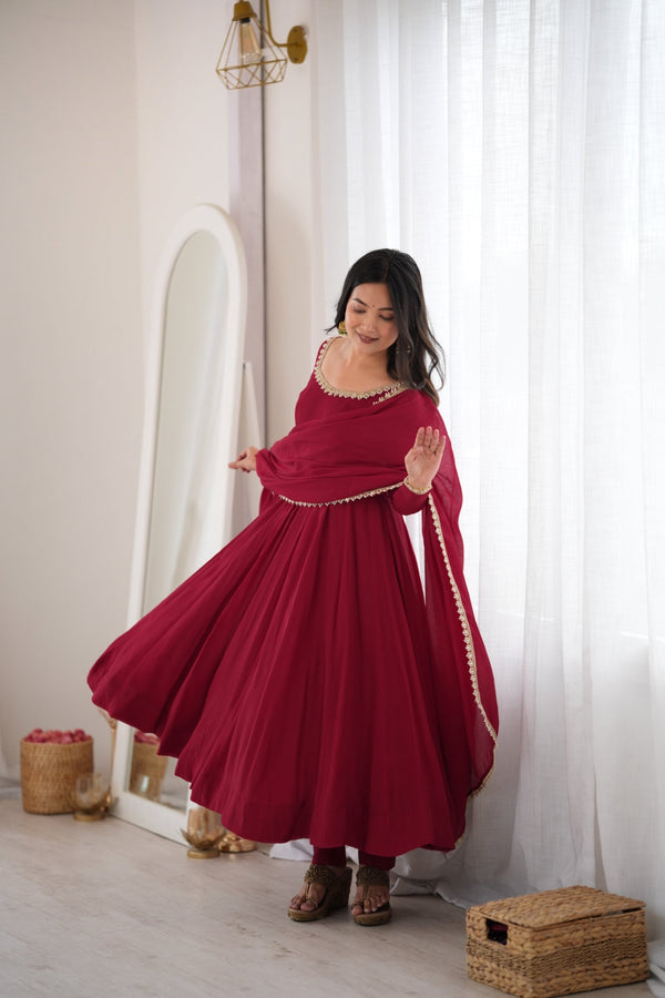 Maroon Pure Mal Chanderi Anarkali Gown ClothsVilla