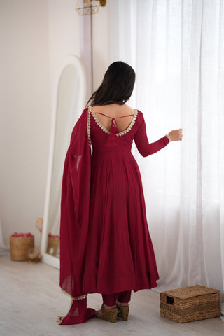 Maroon Pure Mal Chanderi Anarkali Gown ClothsVilla