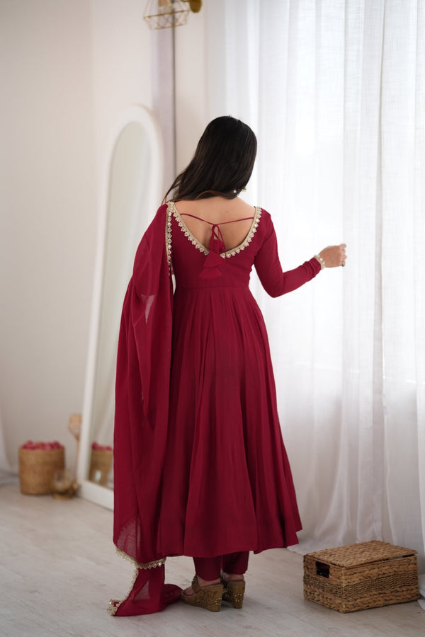 Maroon Pure Mal Chanderi Anarkali Gown ClothsVilla
