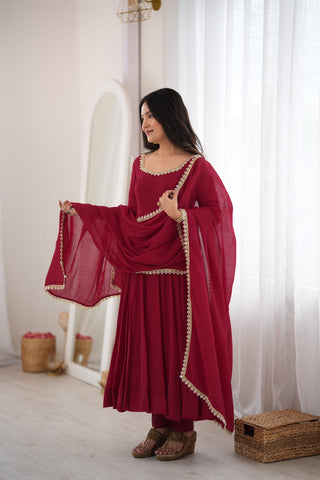 Maroon Pure Mal Chanderi Anarkali Gown ClothsVilla