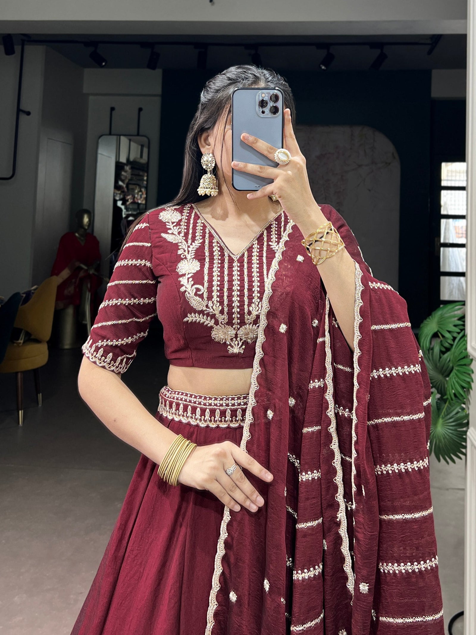 Maroon Rangoli Crush Embroidered Lehenga ClothsVilla