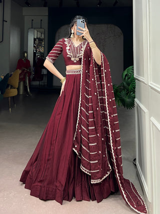 Maroon Rangoli Crush Embroidered Lehenga ClothsVilla