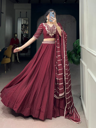 Maroon Rangoli Crush Embroidered Lehenga ClothsVilla