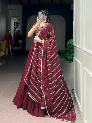 Maroon Rangoli Crush Embroidered Lehenga ClothsVilla