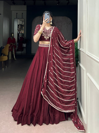 Maroon Rangoli Crush Embroidered Lehenga ClothsVilla