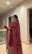 Load image into Gallery viewer, Maroon Rayon Embroidered Kali-Cut Anarkali Top with Micro Cotton Pant &amp; Butterfly Net Dupatta – Heavy Sequins, Thread &amp; Zari Work ClothsVilla