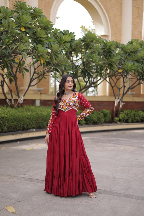 Maroon Rayon Gown with Embroidery Work ClothsVilla Main image