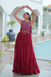 Load image into Gallery viewer, Maroon Rayon Navratri Gown with Kutchi Gamthi Embroidery &amp; Mirror Work – Sleeveless with Flair ClothsVilla
