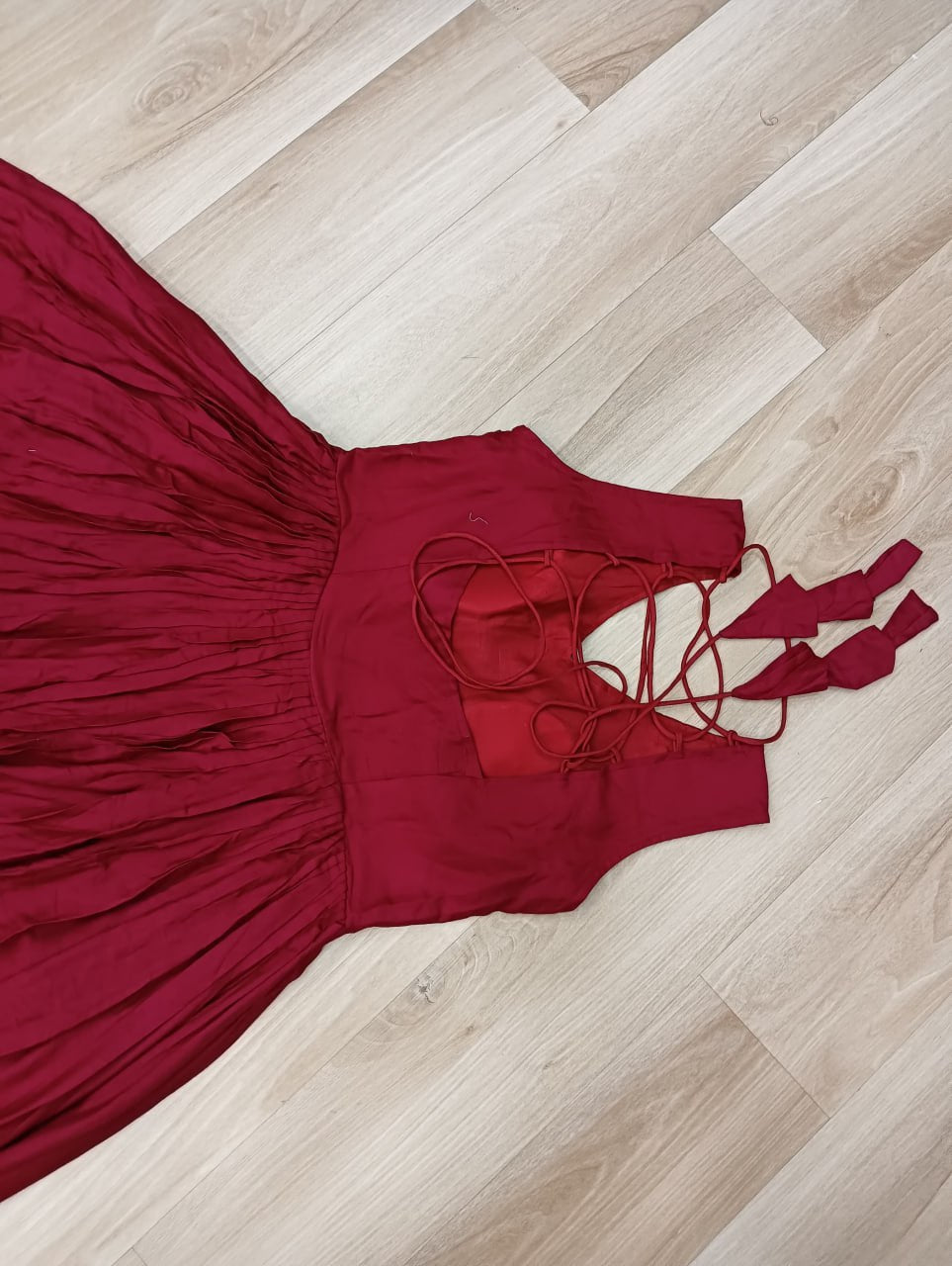 Maroon Rayon Navratri Gown with Kutchi Gamthi Embroidery & Mirror Work – Sleeveless with Flair ClothsVilla